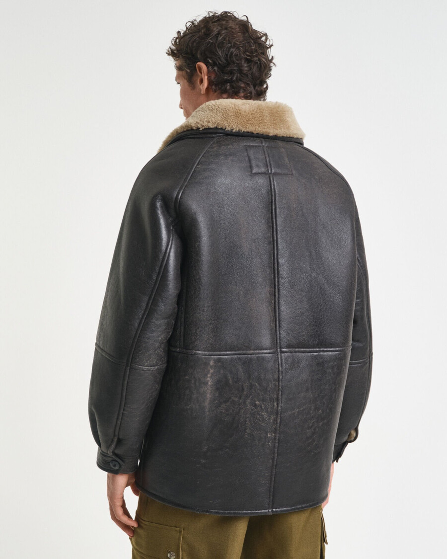wornin leren shearlingjas - donkerbruin