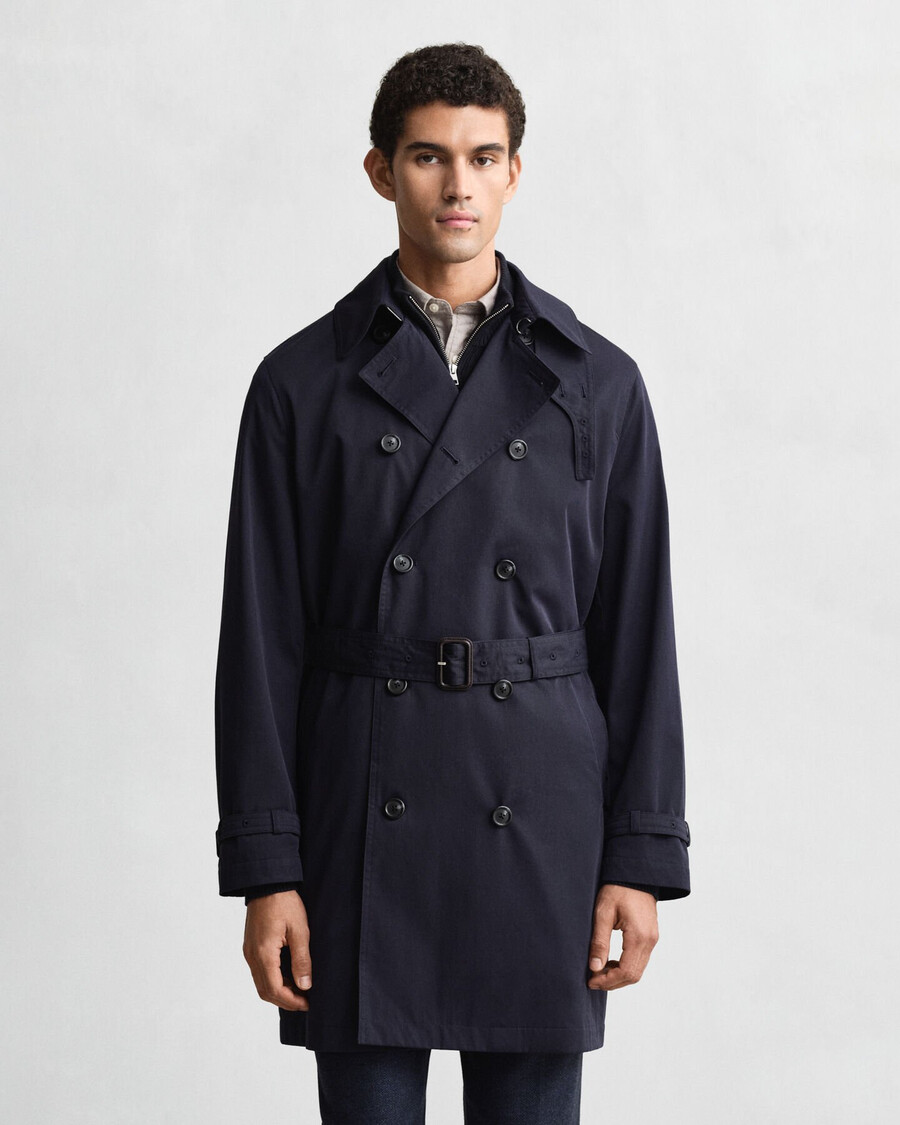 trenchcoat van katoenmix - avondblauw