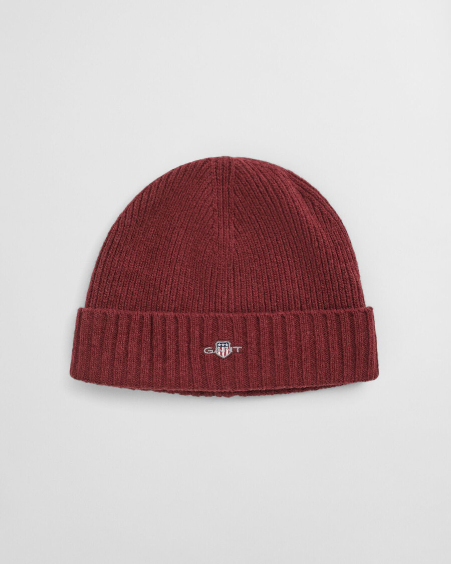 shield wollen muts - vol en rood