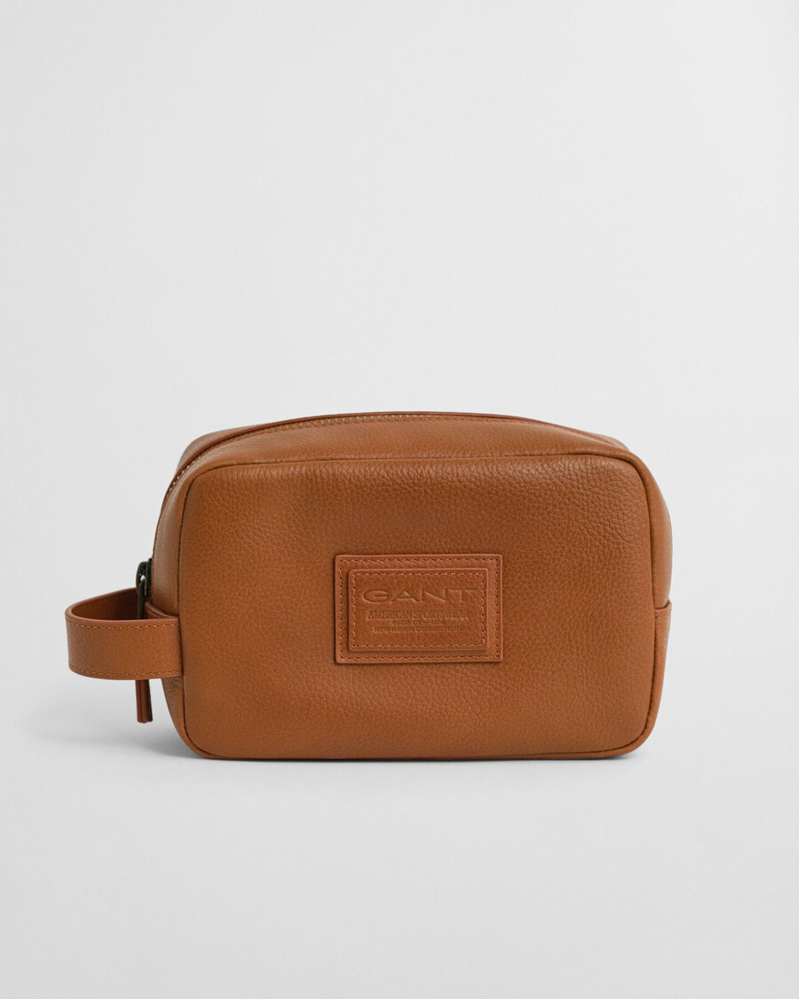 leren toilettas - cognac