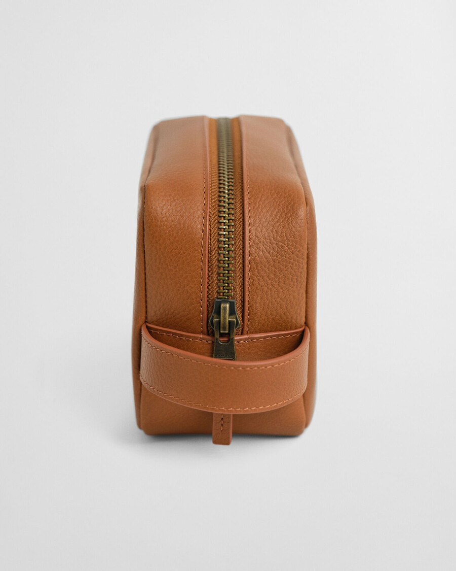 leren toilettas - cognac
