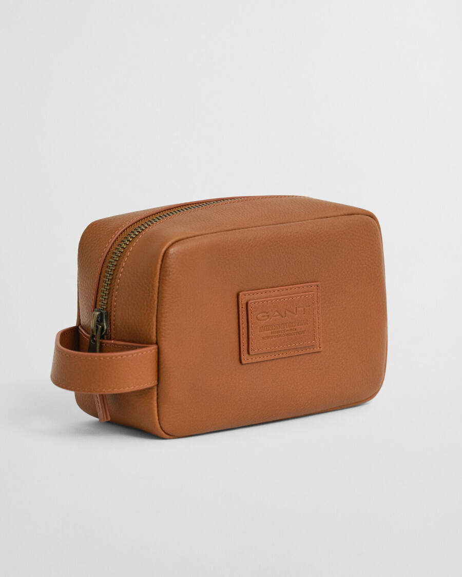 leren toilettas - cognac