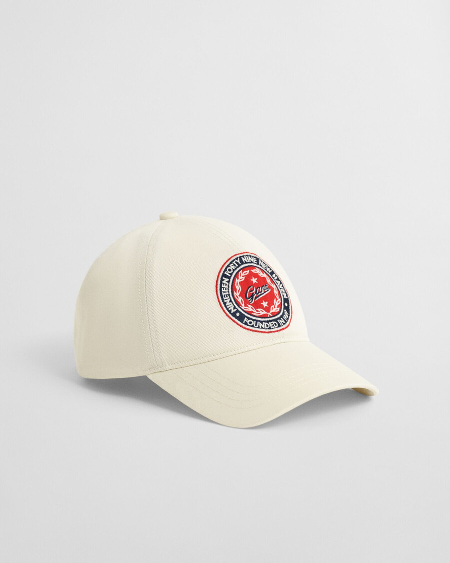 cap van katoenen twill met grafische print - crème