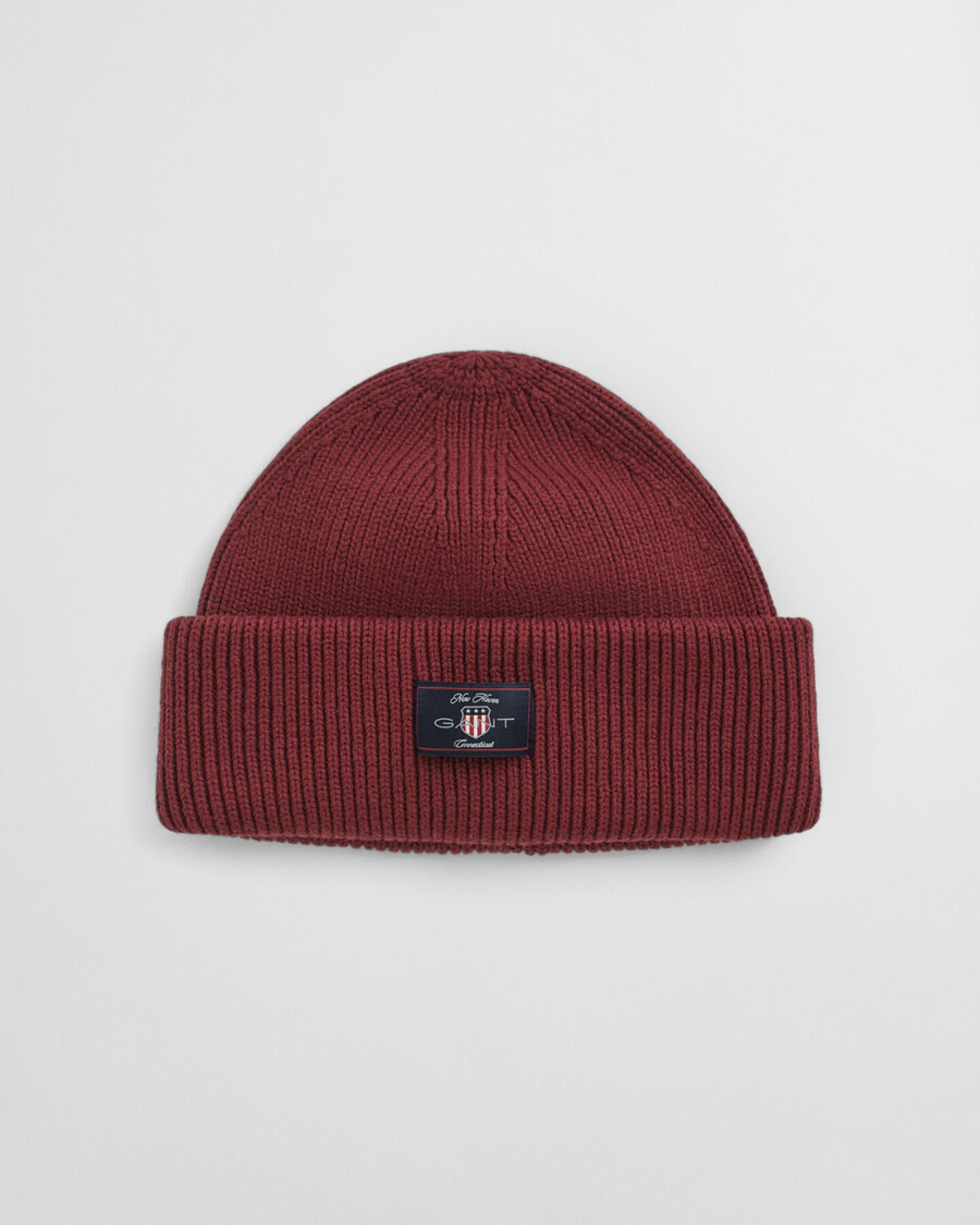 geribbelde muts van katoenmix - vol en rood