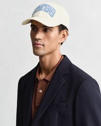 cap van katoenen twill met grafische print - crème
