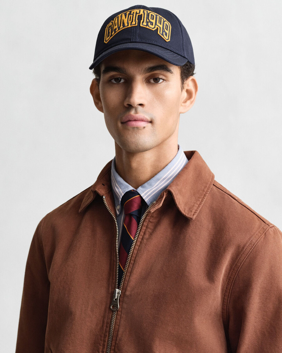 cap van katoenen twill met grafische print - avondblauw