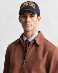 cap van katoenen twill met grafische print - avondblauw