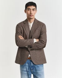 slim fit blazer met pied-de-poulepatroon - licht taupe