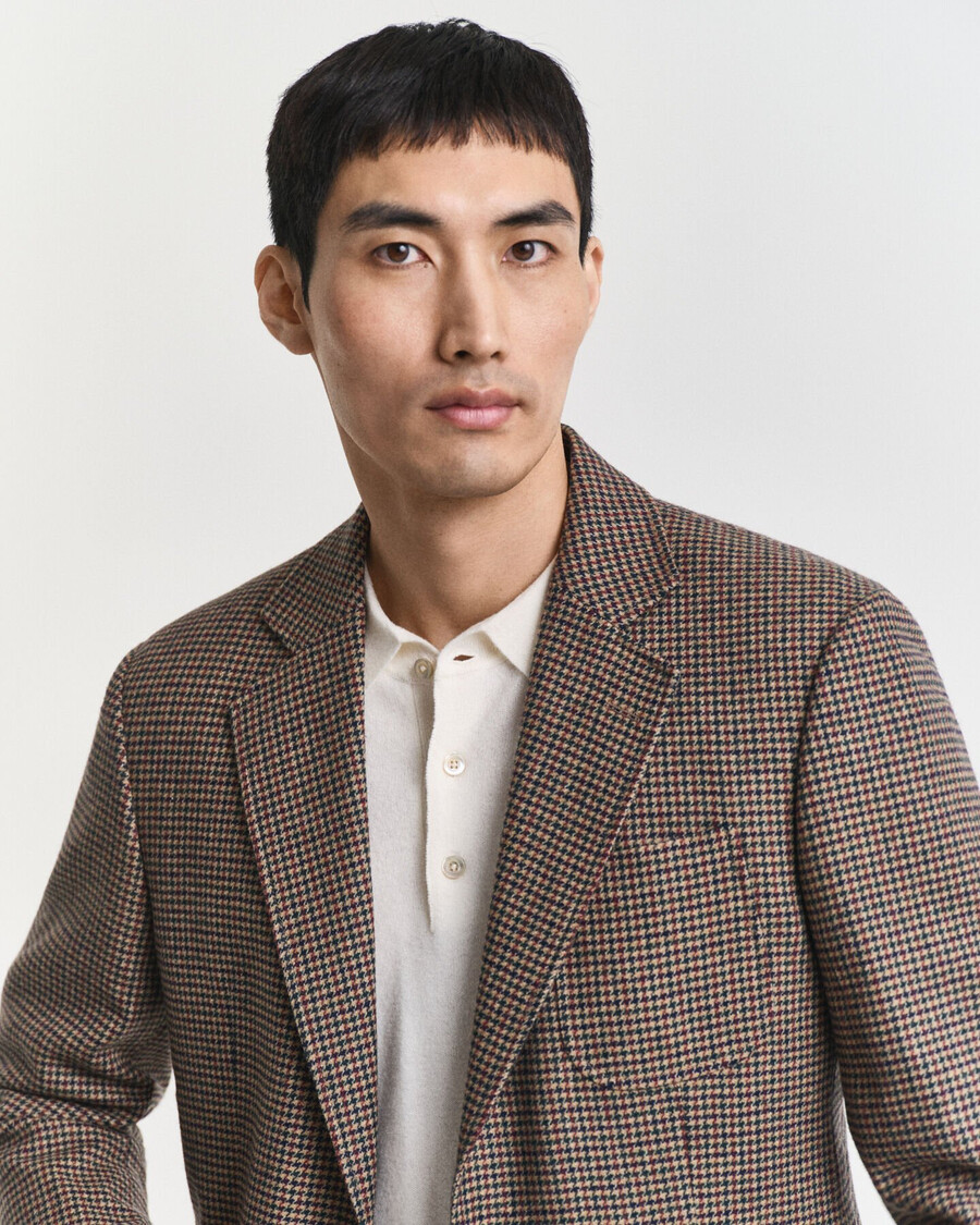 slim fit blazer met pied-de-poulepatroon - licht taupe