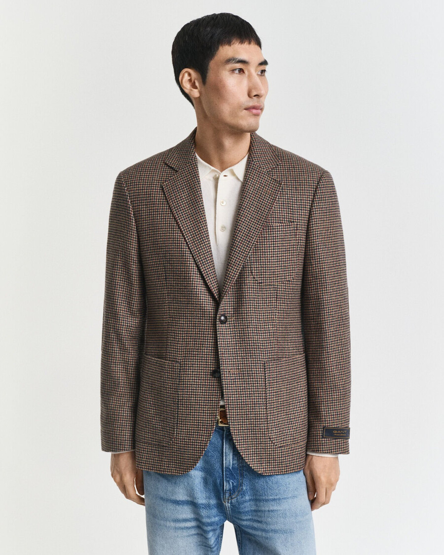 slim fit blazer met pied-de-poulepatroon - licht taupe