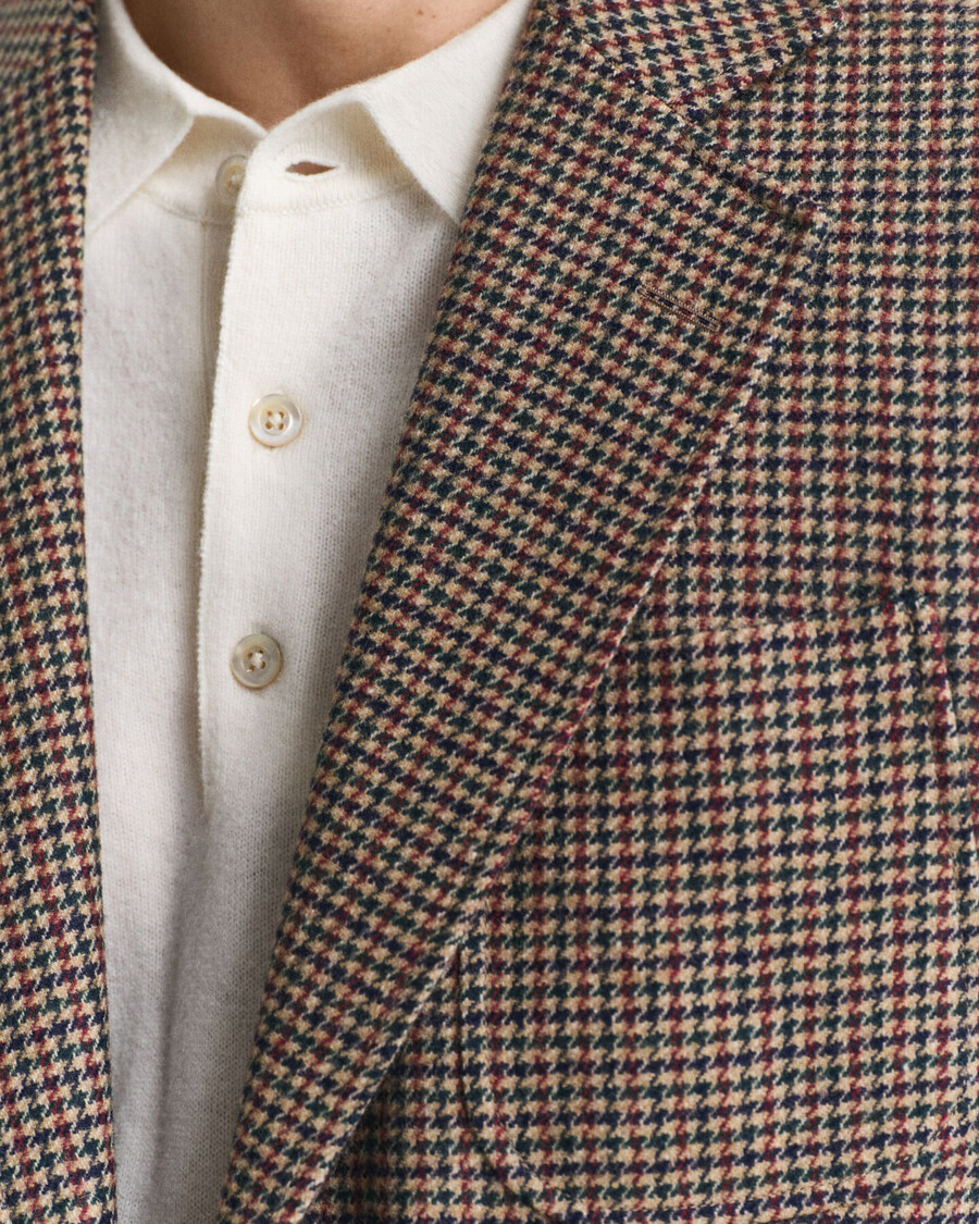 slim fit blazer met pied-de-poulepatroon - licht taupe