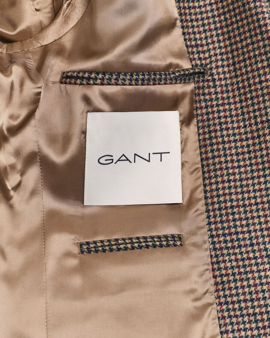 slim fit blazer met pied-de-poulepatroon - licht taupe