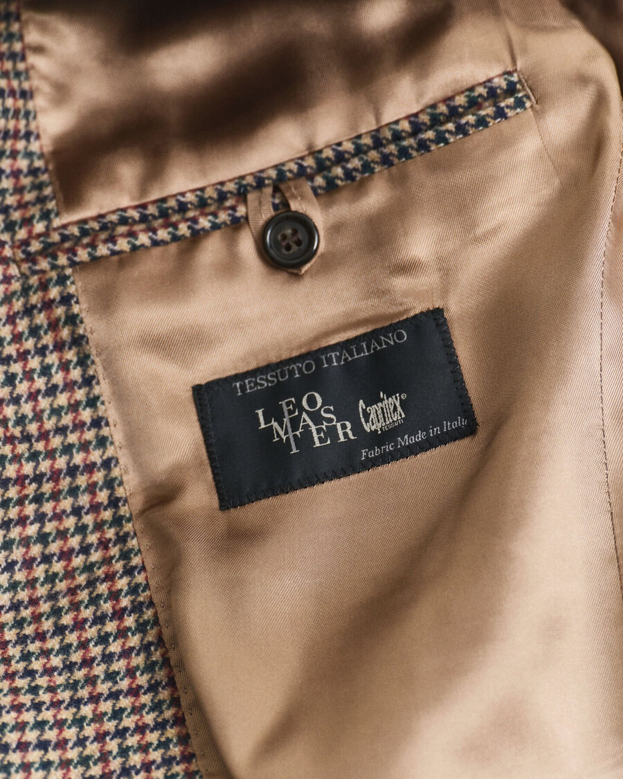 slim fit blazer met pied-de-poulepatroon - licht taupe