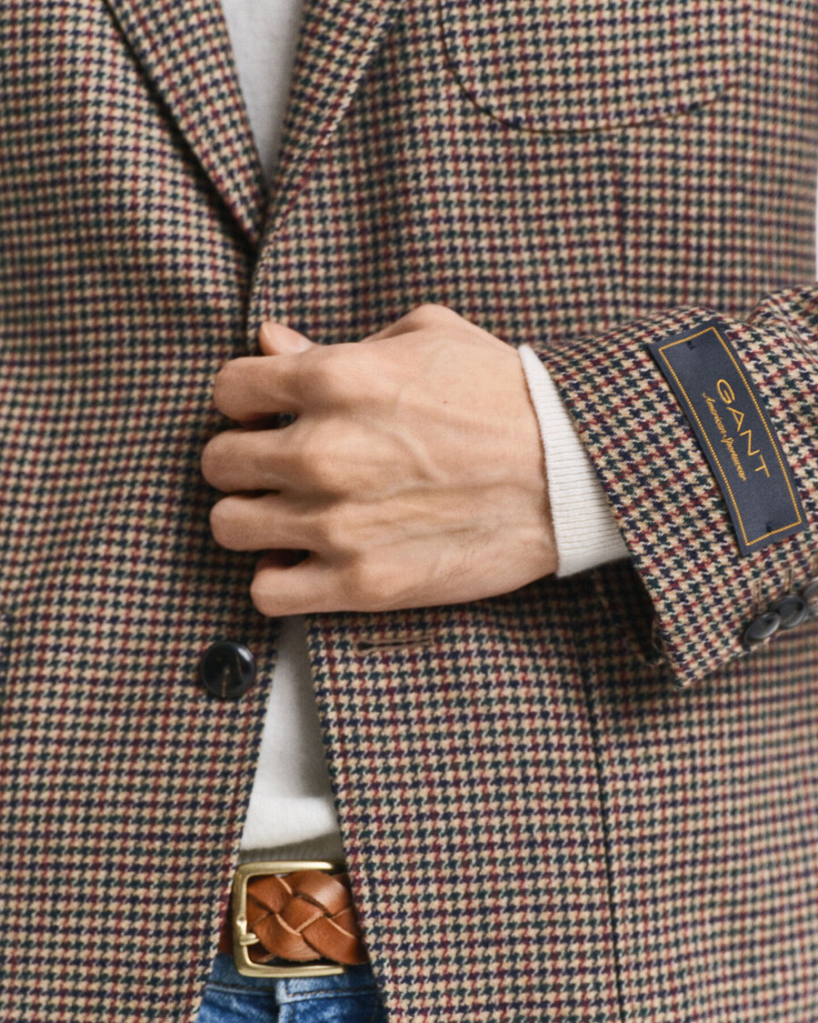 slim fit blazer met pied-de-poulepatroon - licht taupe