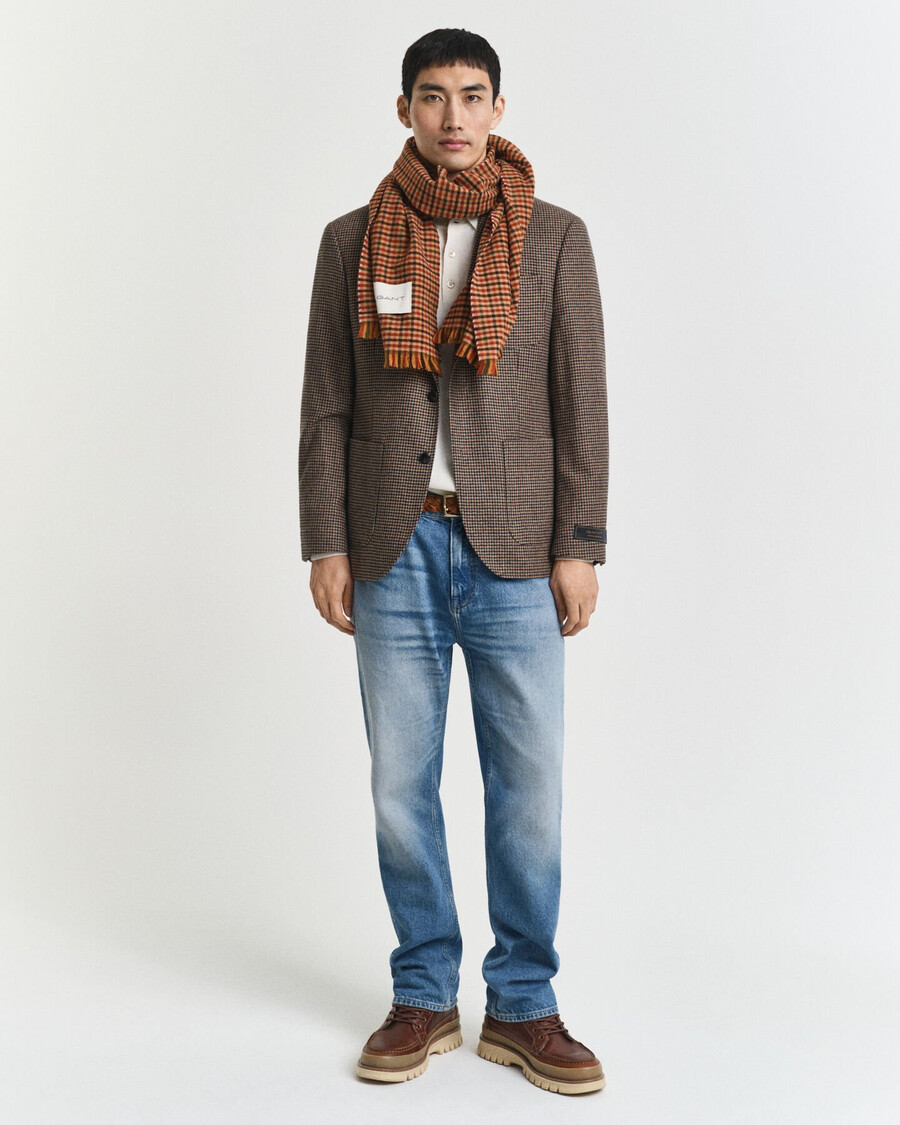slim fit blazer met pied-de-poulepatroon - licht taupe