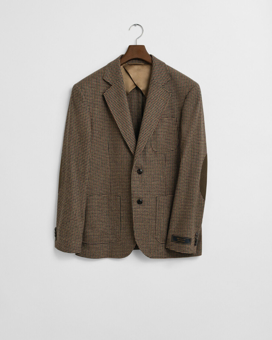 slim fit blazer met pied-de-poulepatroon - licht taupe