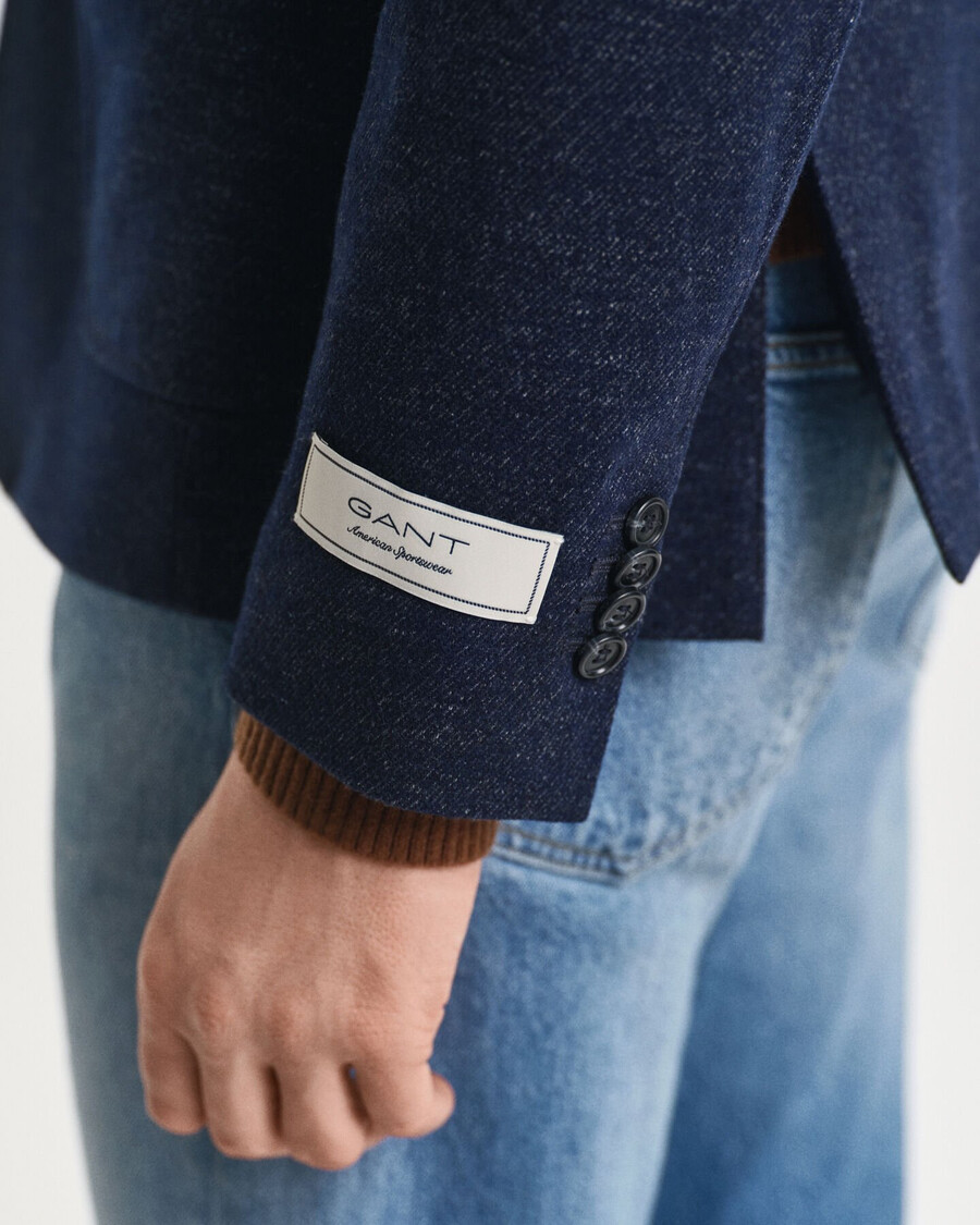 tweekleurige blazer van wol en katoenjersey - avondblauw