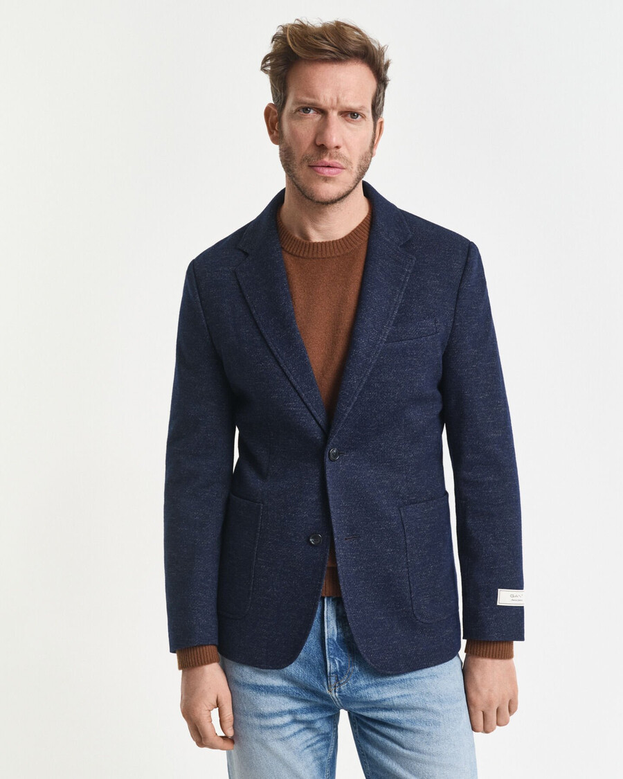 tweekleurige blazer van wol en katoenjersey - avondblauw