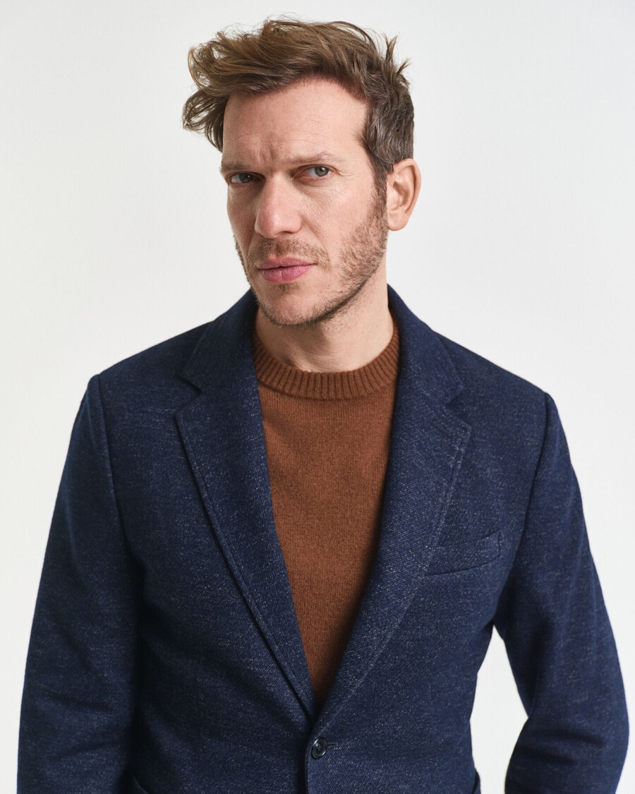 tweekleurige blazer van wol en katoenjersey - avondblauw