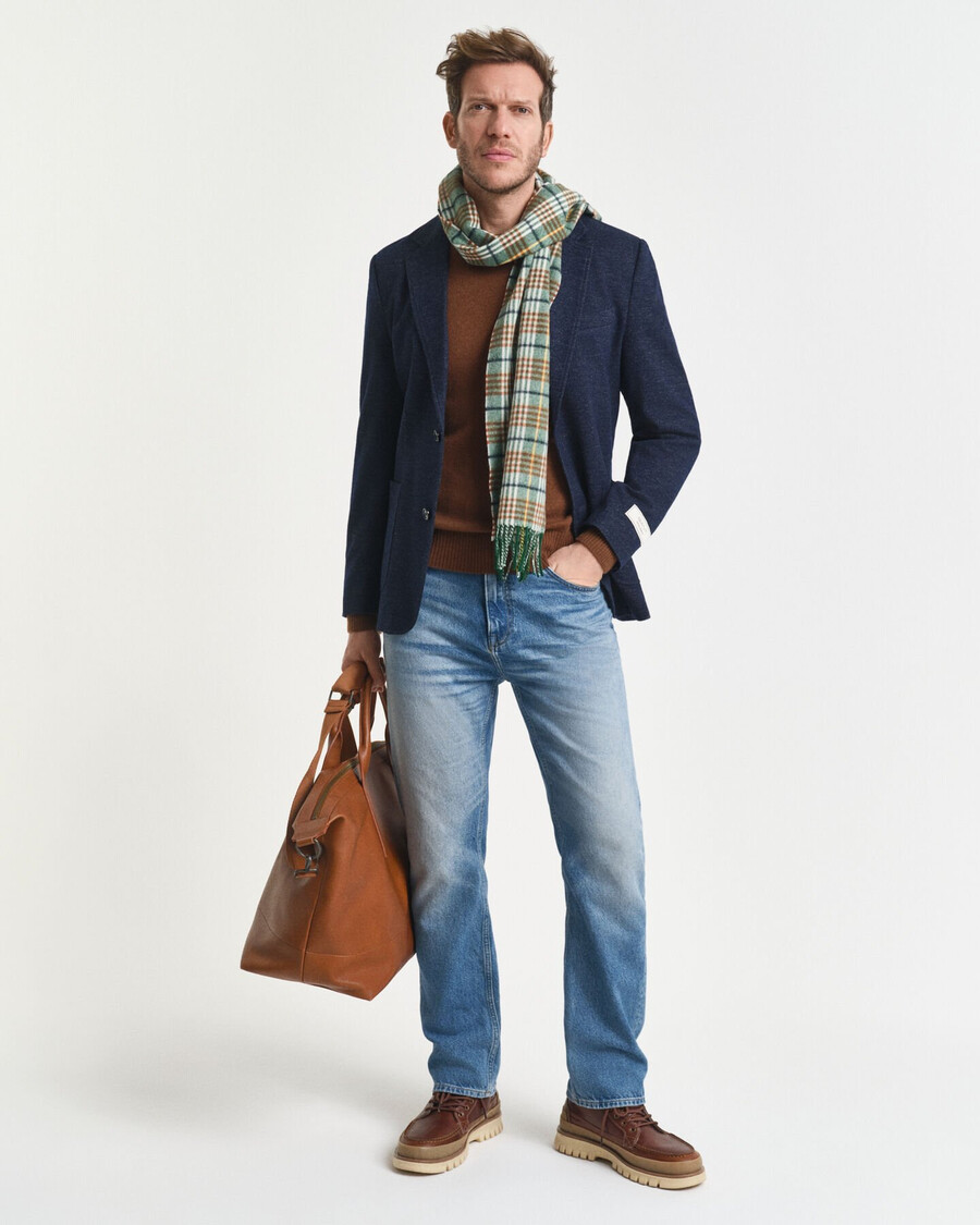 tweekleurige blazer van wol en katoenjersey - avondblauw