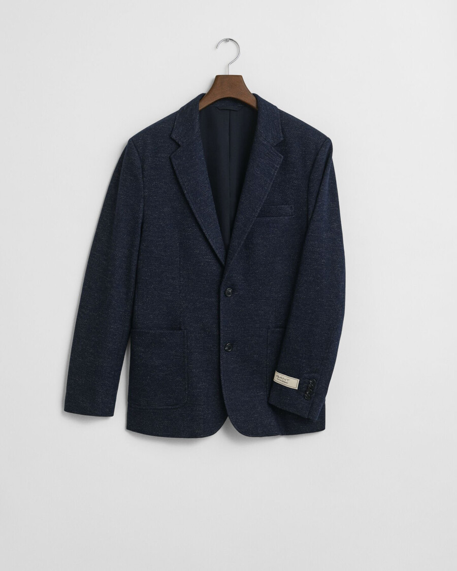 tweekleurige blazer van wol en katoenjersey - avondblauw