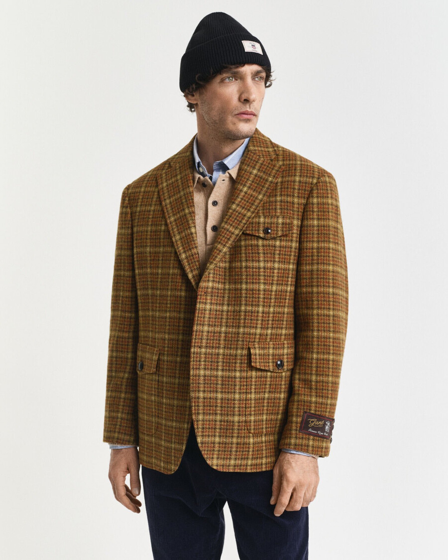 relaxte pasvorm geruite tweedblazer - pindakaas