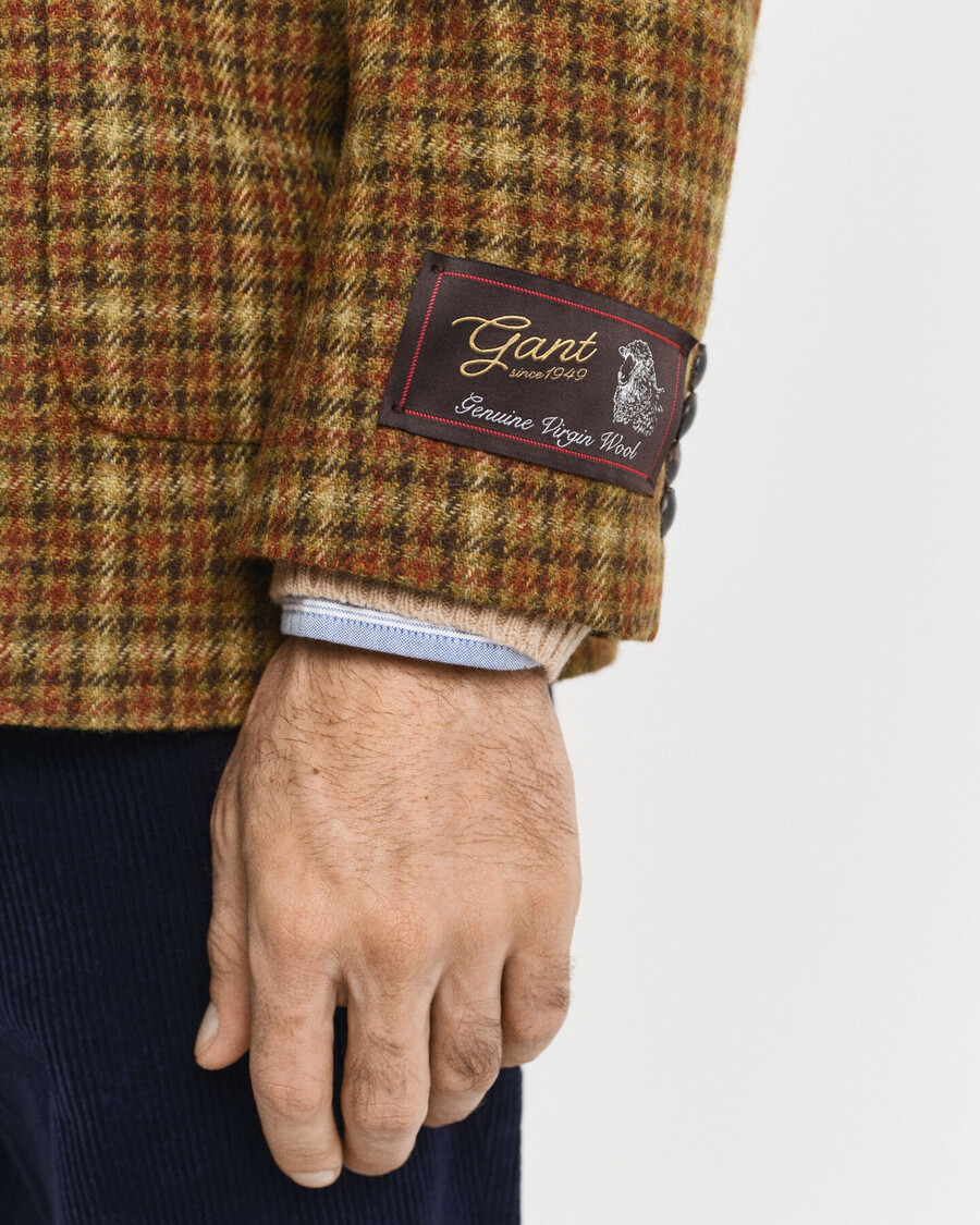 relaxte pasvorm geruite tweedblazer - pindakaas