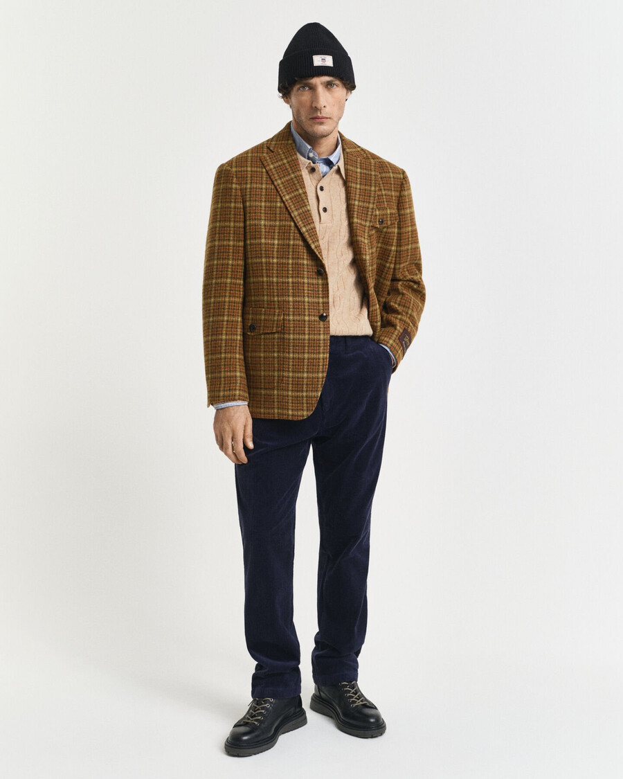 relaxte pasvorm geruite tweedblazer - pindakaas