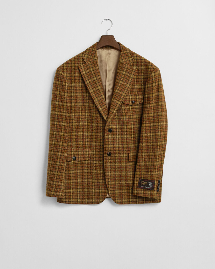 relaxte pasvorm geruite tweedblazer - pindakaas