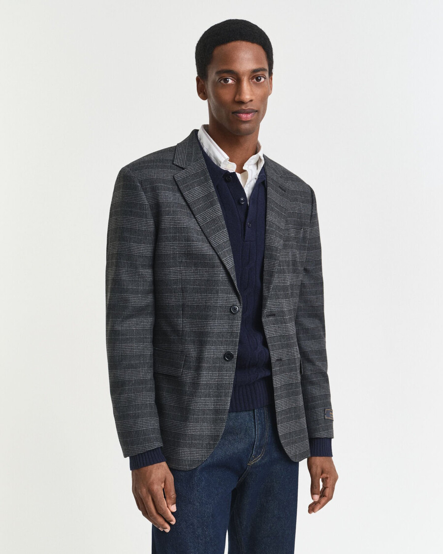 slim fit glen check pakjasje - antraciet melange