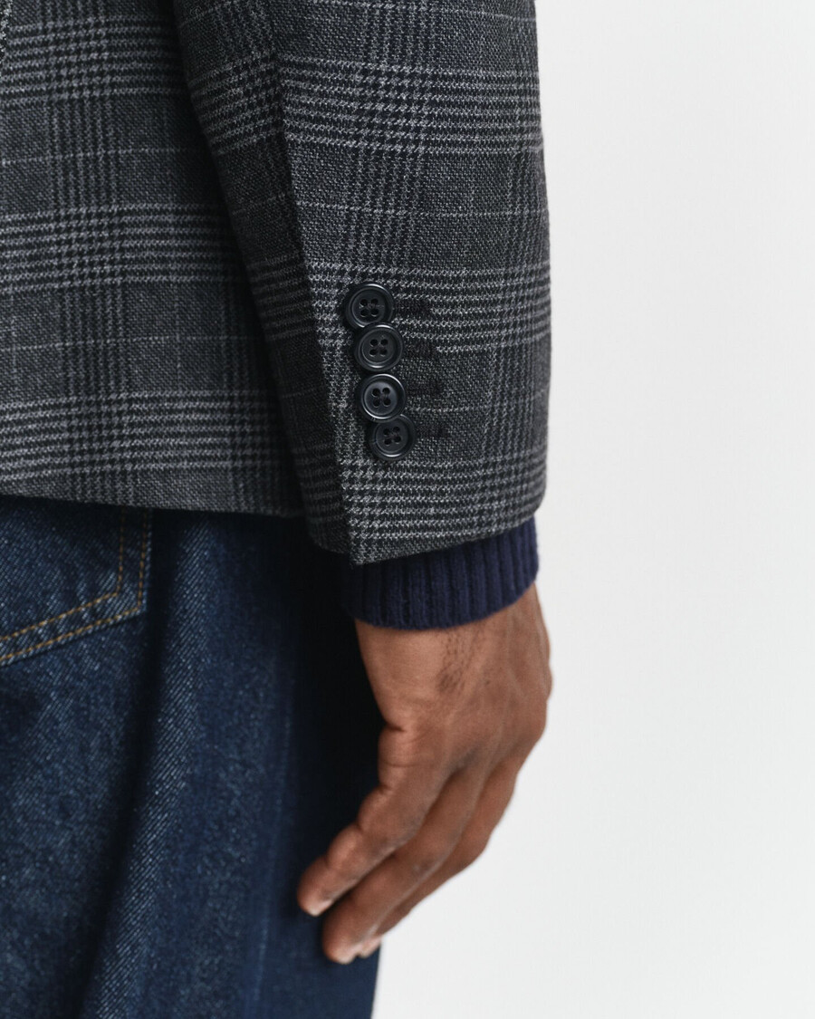 slim fit glen check pakjasje - antraciet melange