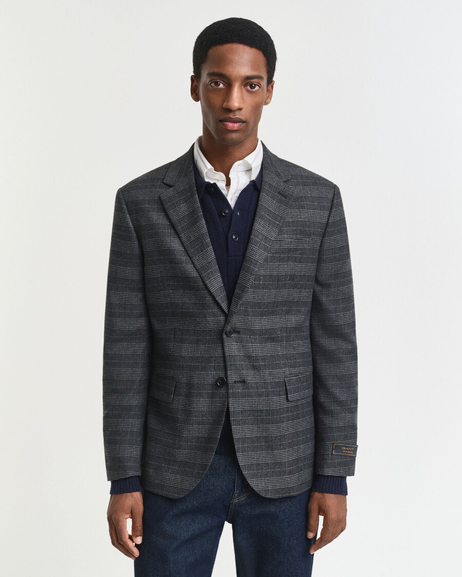 slim fit glen check pakjasje - antraciet melange