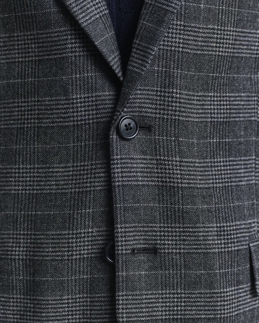 slim fit glen check pakjasje - antraciet melange