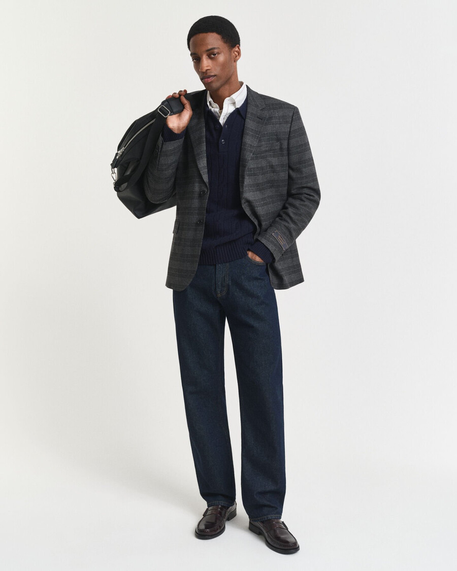 slim fit glen check pakjasje - antraciet melange
