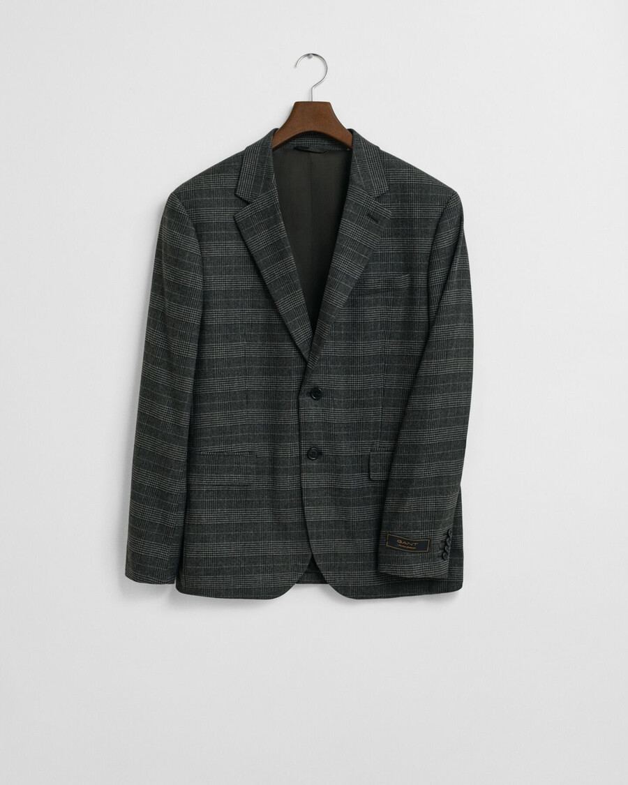 slim fit glen check pakjasje - antraciet melange