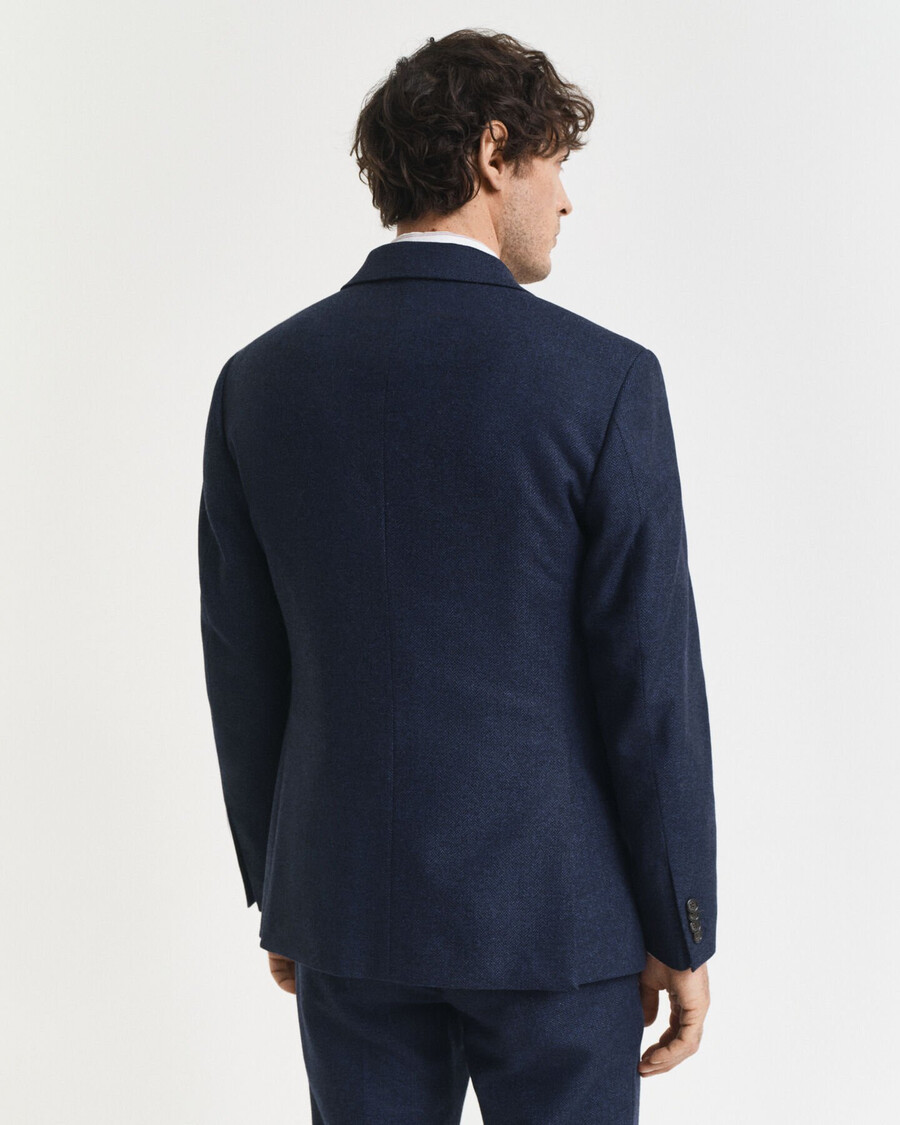 slim fit flanellen jasje met visgraatpatroon - avondblauw