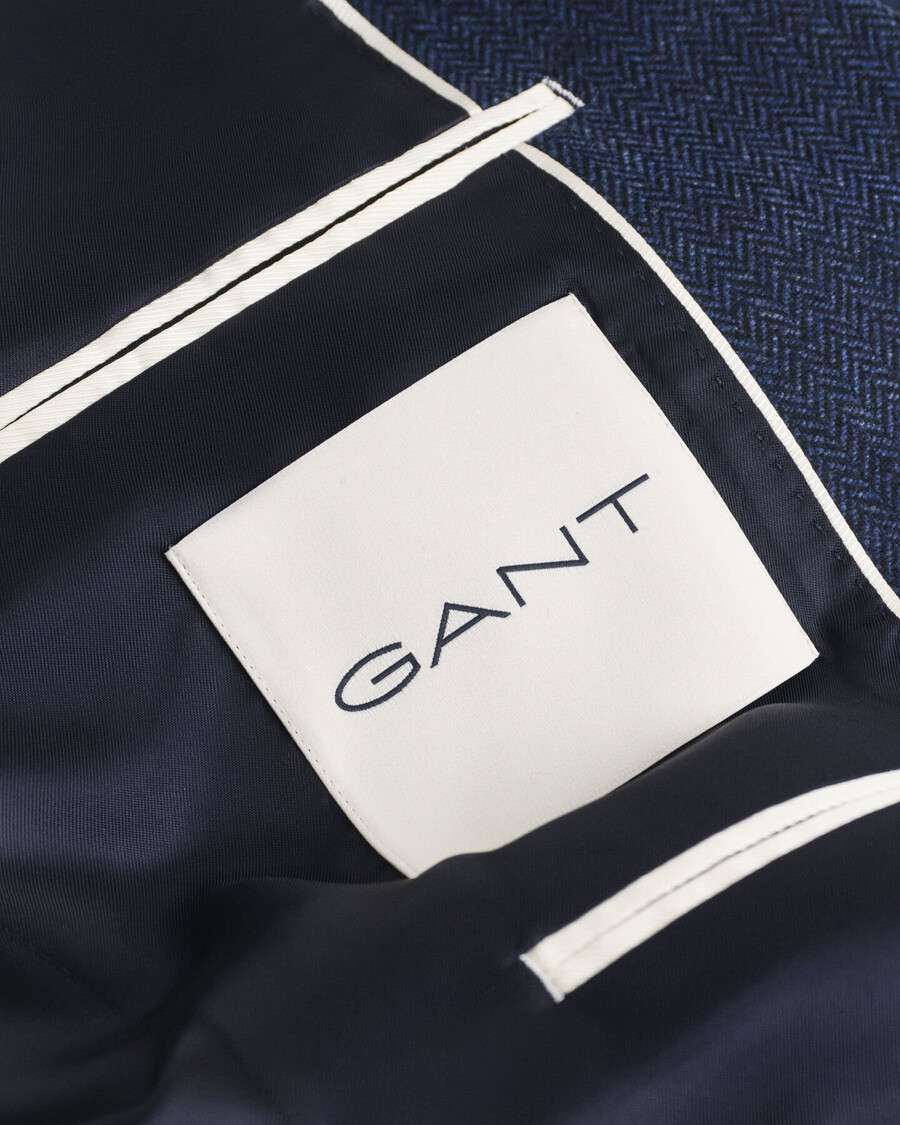 slim fit flanellen jasje met visgraatpatroon - avondblauw