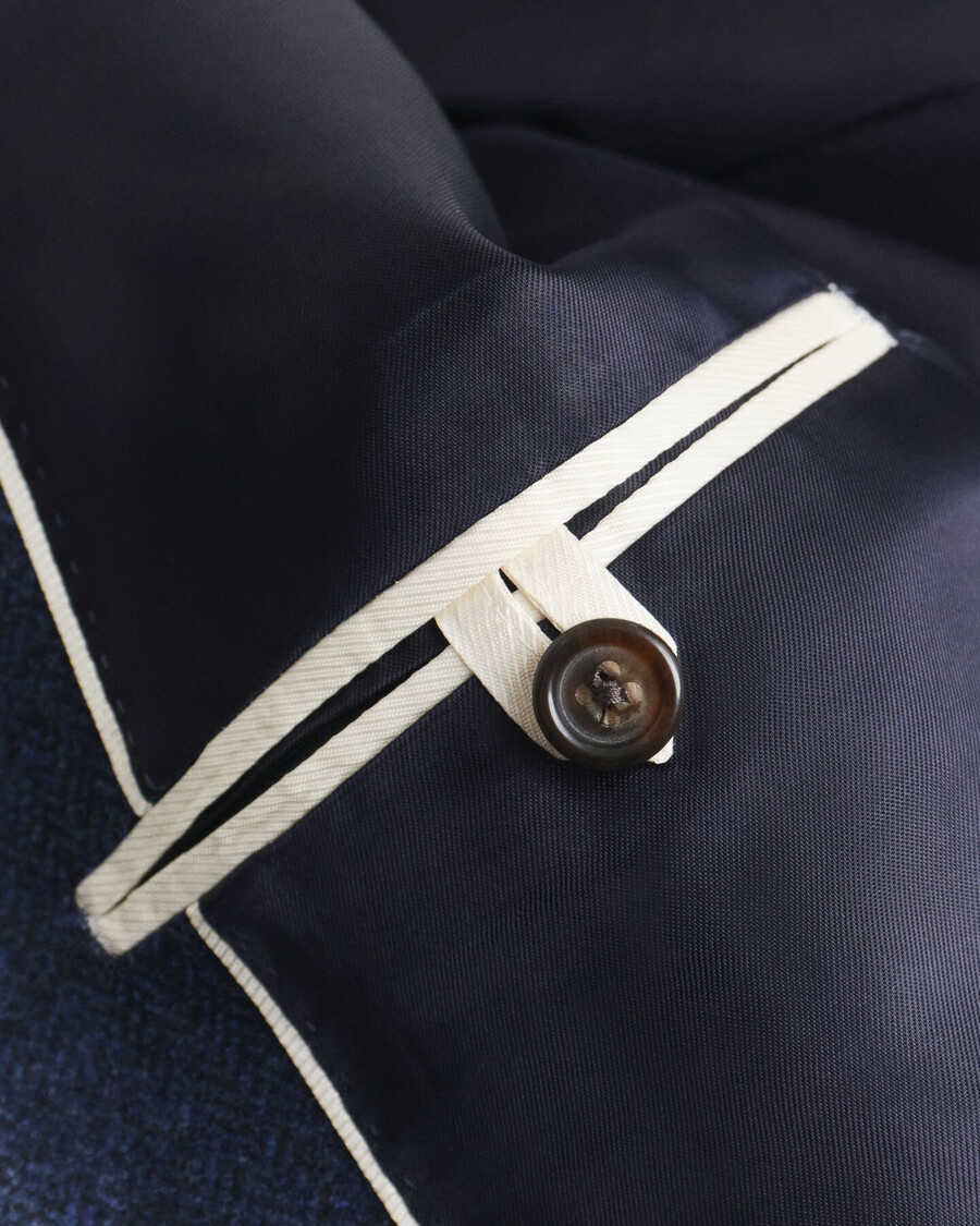 slim fit flanellen jasje met visgraatpatroon - avondblauw