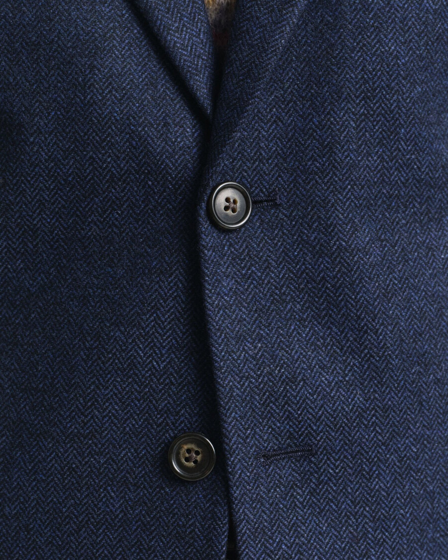 slim fit flanellen jasje met visgraatpatroon - avondblauw