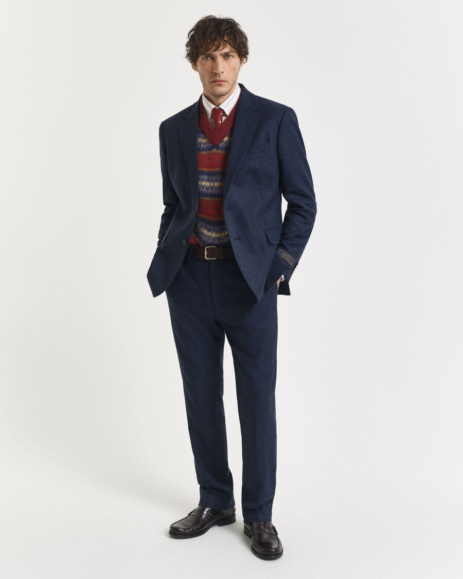 slim fit flanellen jasje met visgraatpatroon - avondblauw