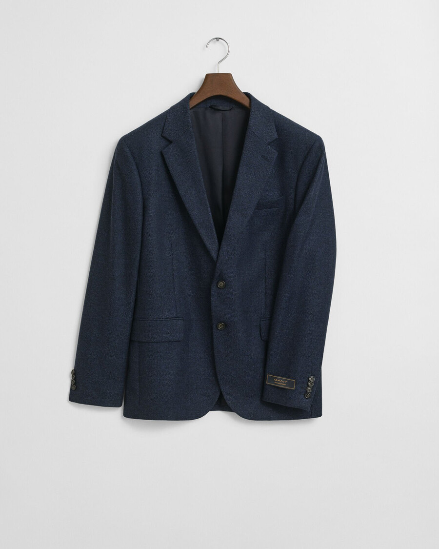 slim fit flanellen jasje met visgraatpatroon - avondblauw