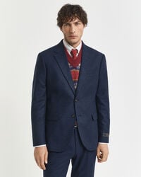 slim fit flanellen jasje met visgraatpatroon - avondblauw