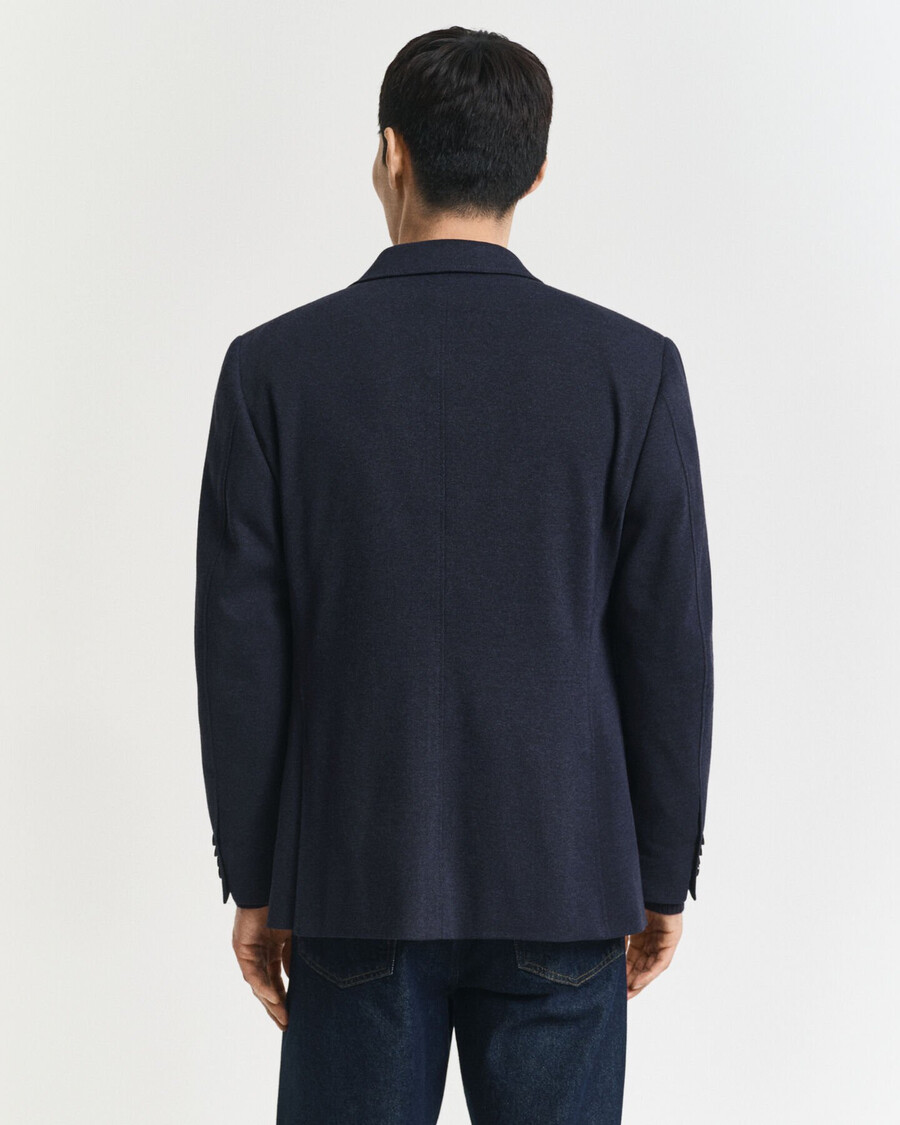 slim fit tweekleurige jersey piqué blazer - donker indigo gemêleerd