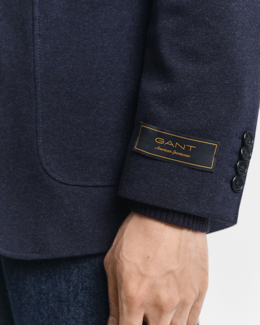 slim fit tweekleurige jersey piqué blazer - donker indigo gemêleerd