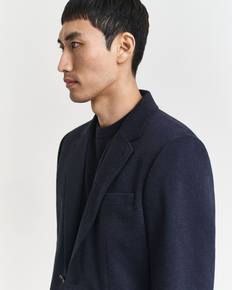 slim fit tweekleurige jersey piqué blazer - donker indigo gemêleerd