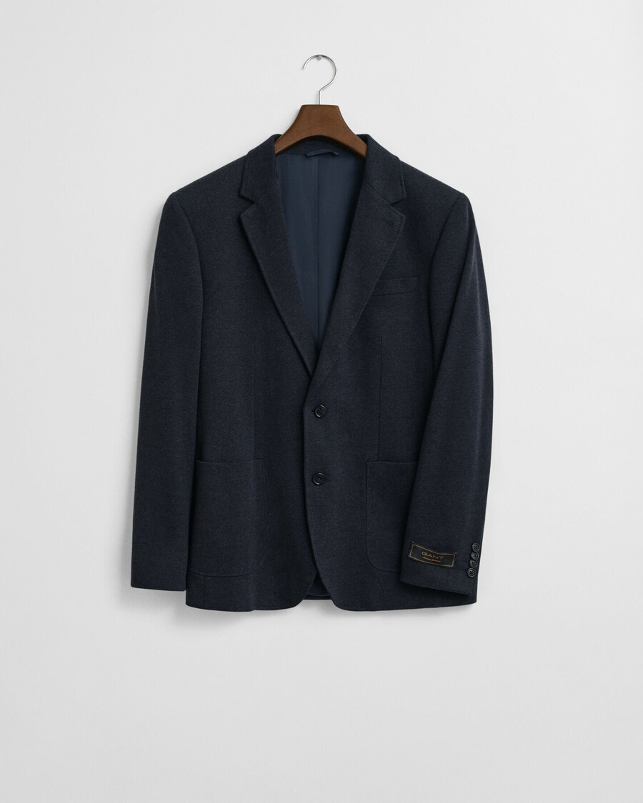 slim fit tweekleurige jersey piqué blazer - donker indigo gemêleerd