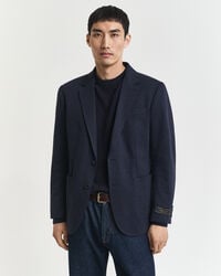 slim fit tweekleurige jersey piqué blazer - donker indigo gemêleerd