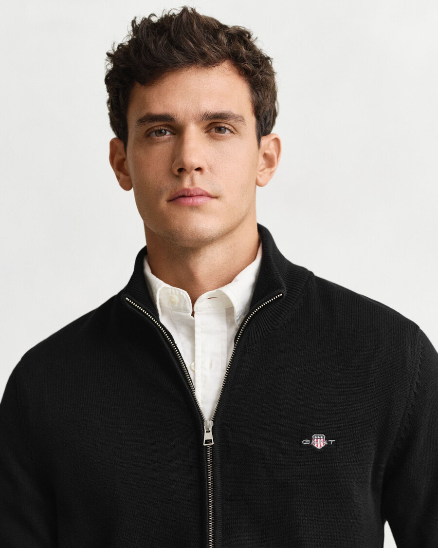 casual katoenen vest met rits - zwart