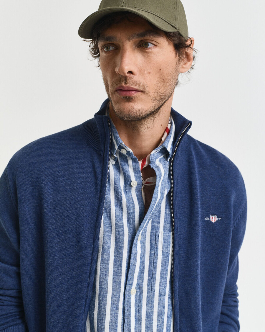 casual katoenen vest met rits - donker jeansblauw gemêleerd