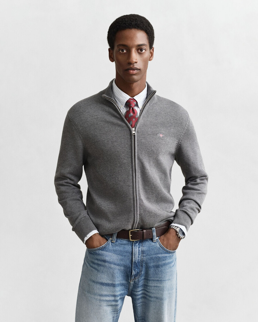 casual katoenen vest met rits - donkergrijs gemêleerd